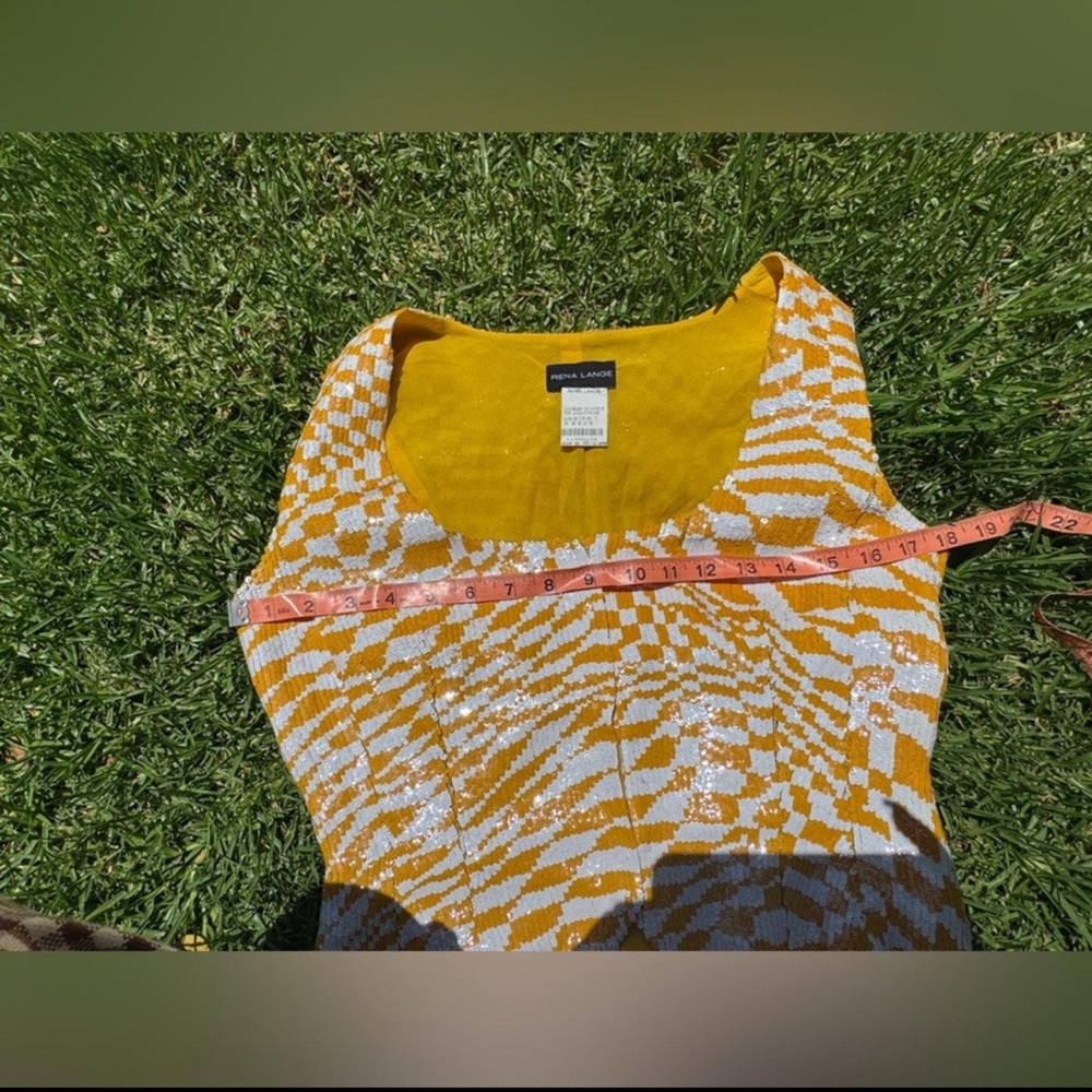 Rena Lange Yellow and White Geometric Blouse - Picture 6 of 8